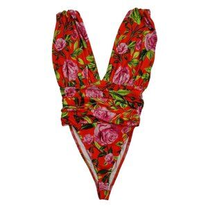 Zara Floral Print Deep V-Neck One-Piece Swimsuit, XS. NWT.